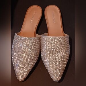 Shoedazzle Silver Sparkle Slides Flats Slip-On Shoes 9.5